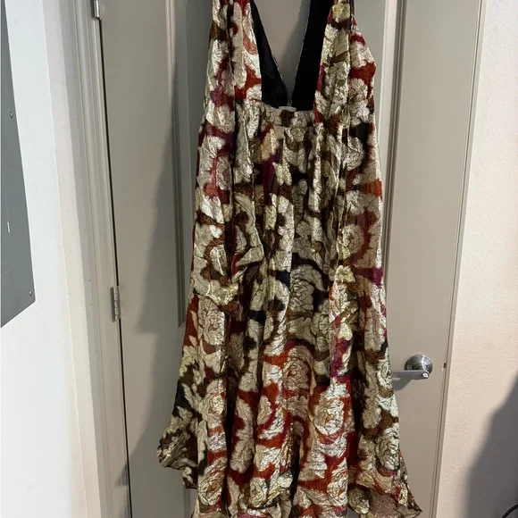 FARM Rio Metallic Floral Halter Maxi Dress in Burgundy, Rust, Gold - Picture 4 of 4